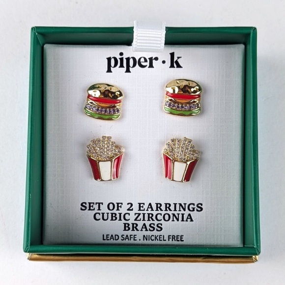 Piper K Gold and Red Burger & Fries Earrings Set - Picture 2 of 4